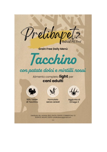 Prelibapetz- Tacchino con patate dolci e mirtilli rossi - cani adulti LIGHT