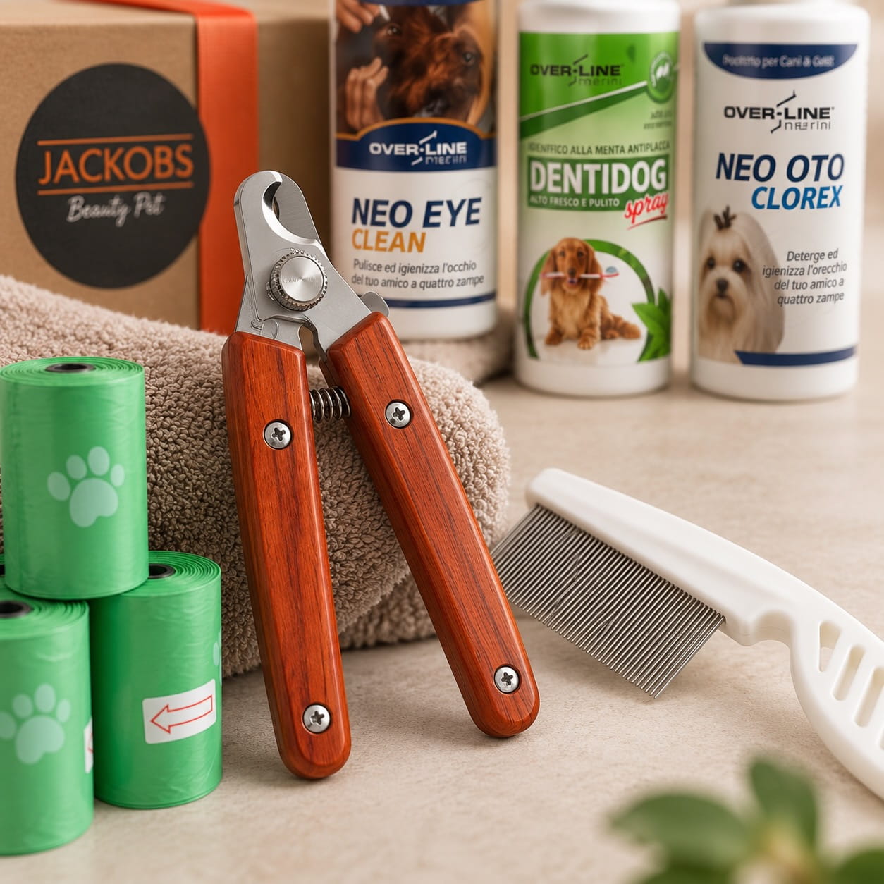 Dettaglio dei prodotti e accessori della Beauty Box Care Jackobs