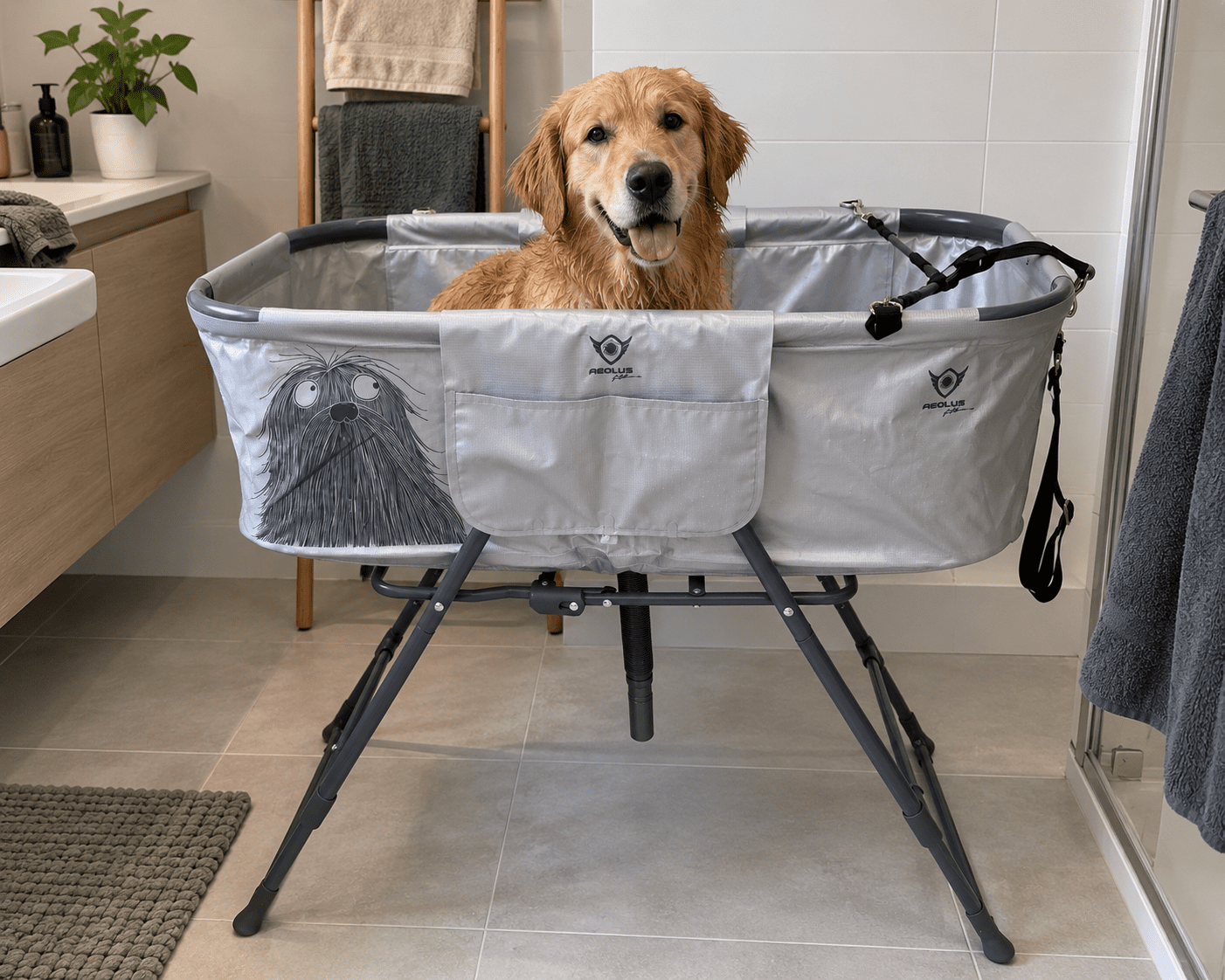 Vasca pieghevole per lavare il cane in ambiente domestico
